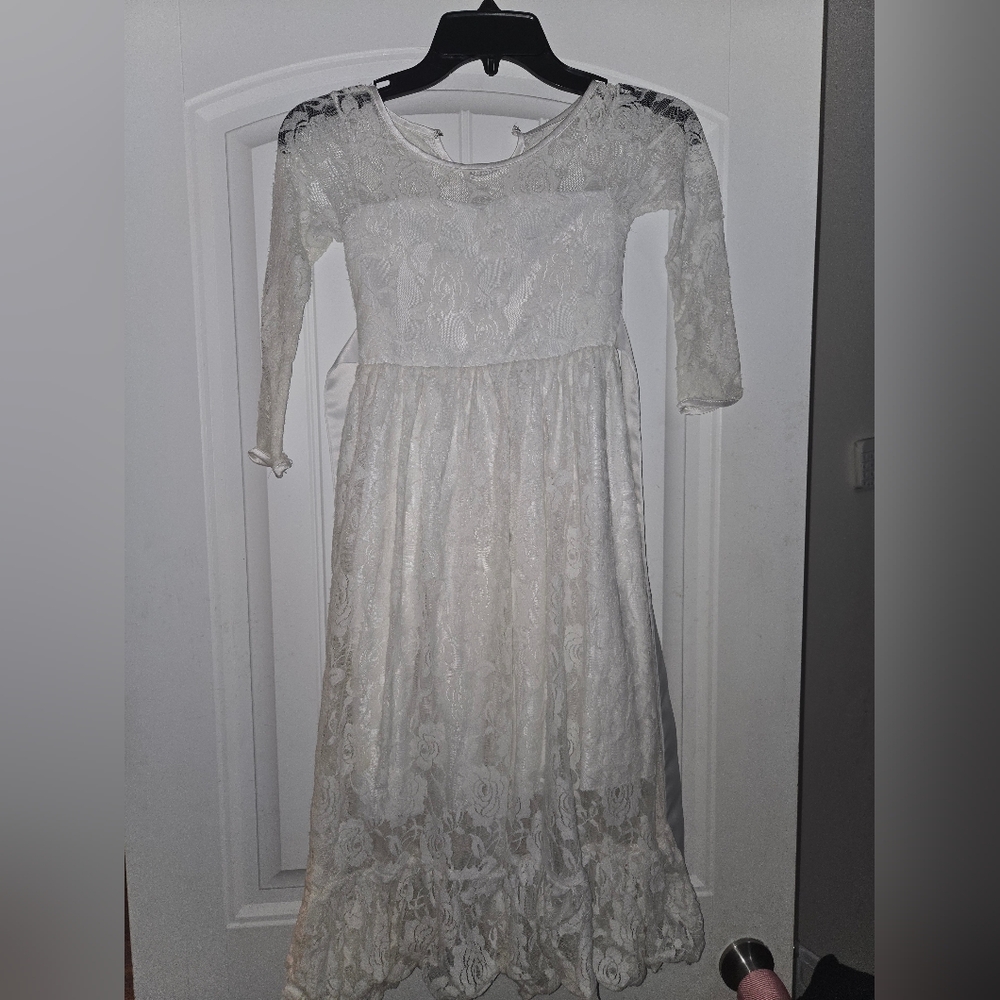 Girls White Lace Party Dress